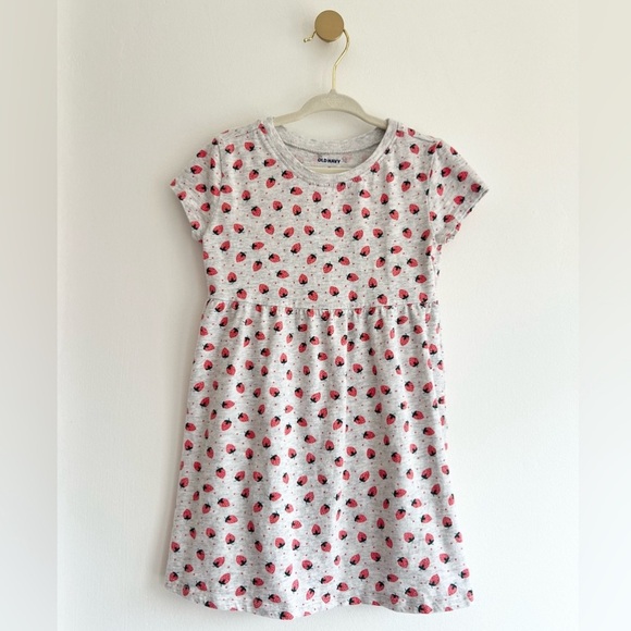 Old Navy Casual Grey Short Sleeve Dress with Red Strawberry Print | Girls 4T - Picture 6 of 6